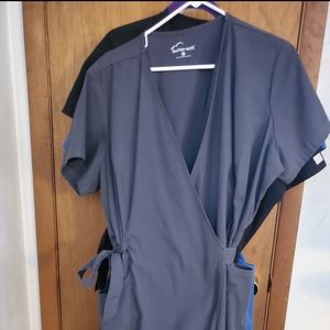 XL Pewter Gray Buttersoft Wrap Scrub Dress